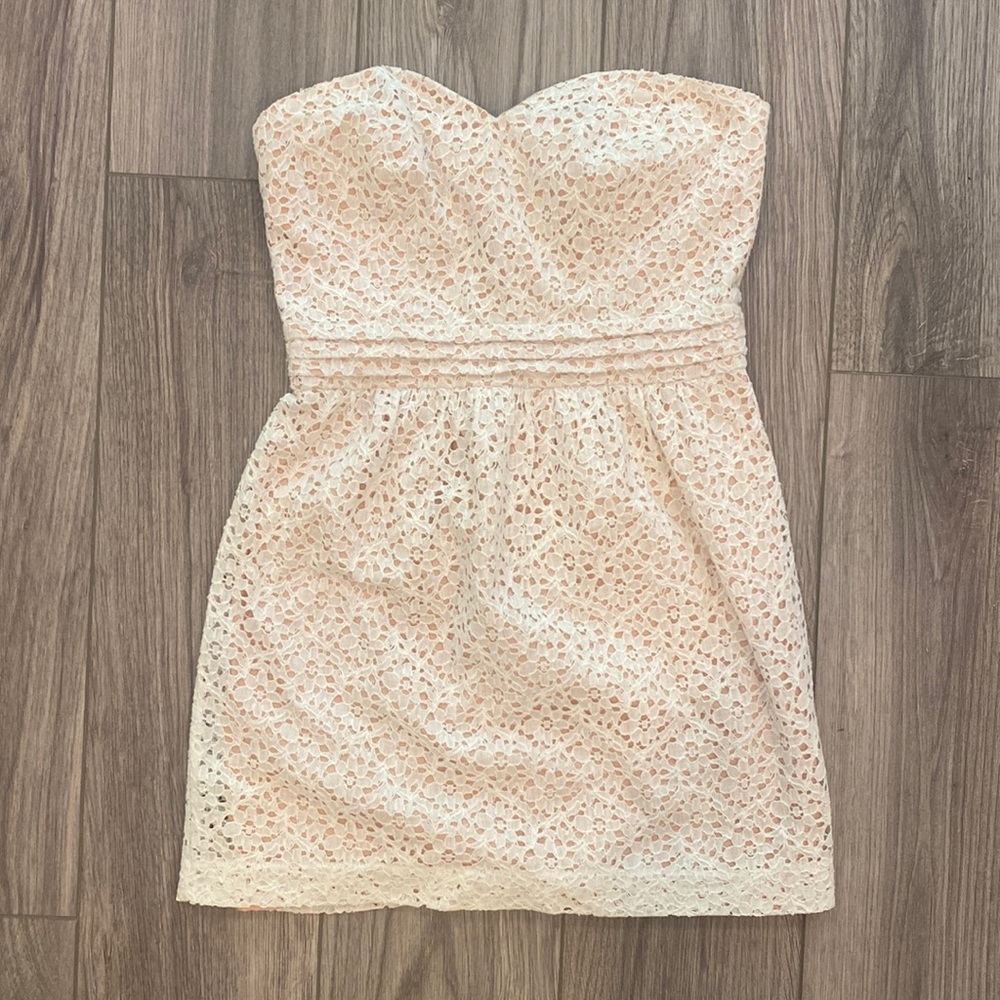 Pins and Needles Strapless Dress Pink with White Lace